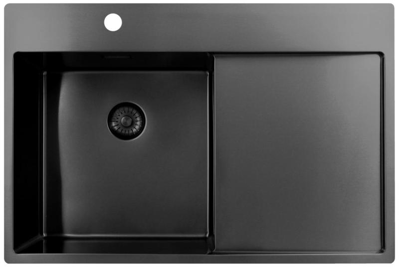Pure.Sink Exclusivo Gun Metal fregadero con zona de escurrido 78x52 cm Tapwing a la izquierda PEX4078LT-61