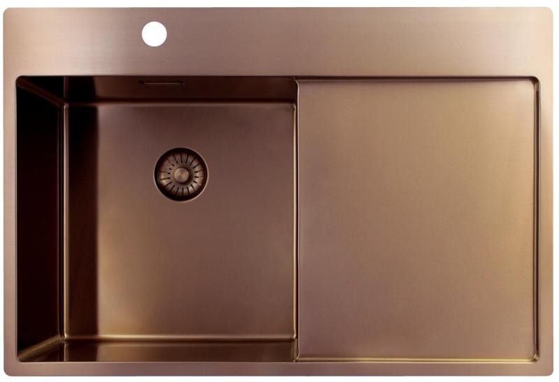 Pure.Sink Exclusivo Fregadero de cobre con área de escurrimiento 78x52 cm Tapwing a la izquierda PEX4078LT-62