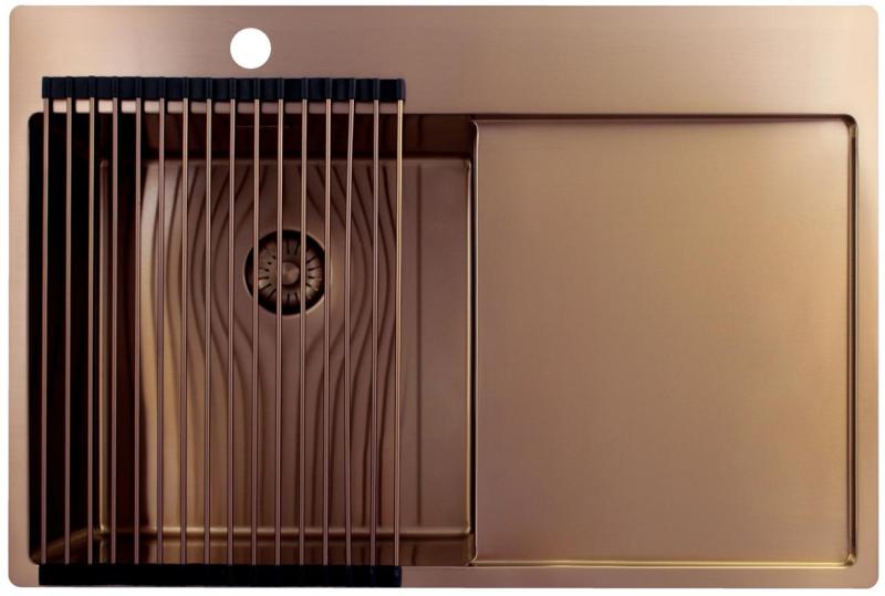 Pure.Sink Exclusivo Fregadero de cobre con área de escurrimiento 78x52 cm Tapwing a la izquierda PEX4078LT-62