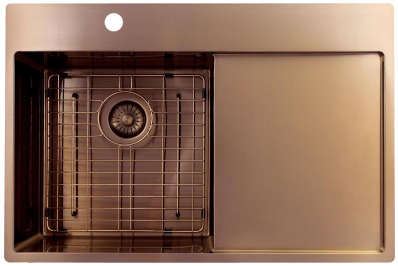 Pure.Sink Exclusivo Fregadero de cobre con área de escurrimiento 78x52 cm Tapwing a la izquierda PEX4078LT-62