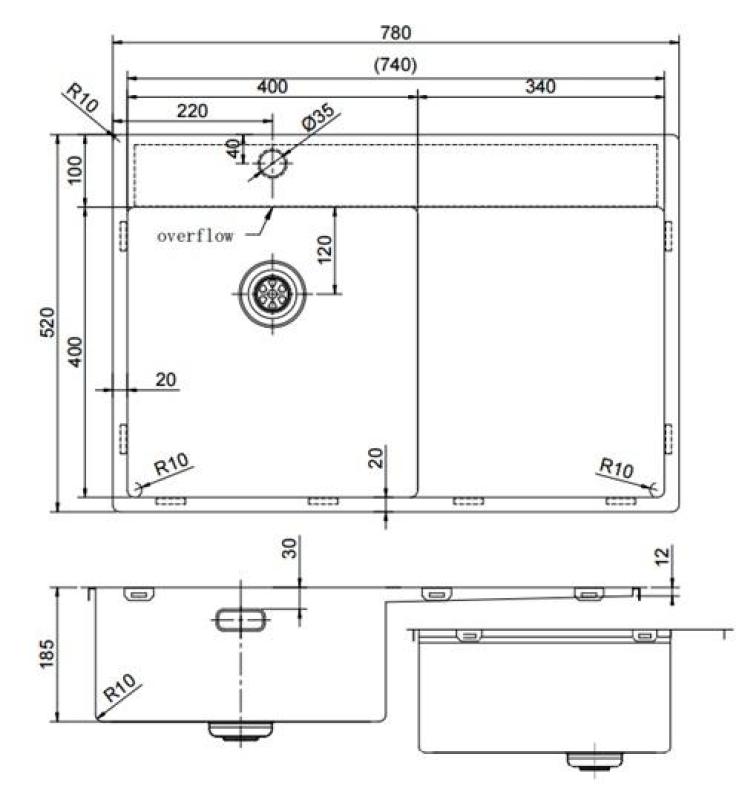 Pure.Sink Exclusivo Fregadero de cobre con área de escurrimiento 78x52 cm Tapwing a la izquierda PEX4078LT-62