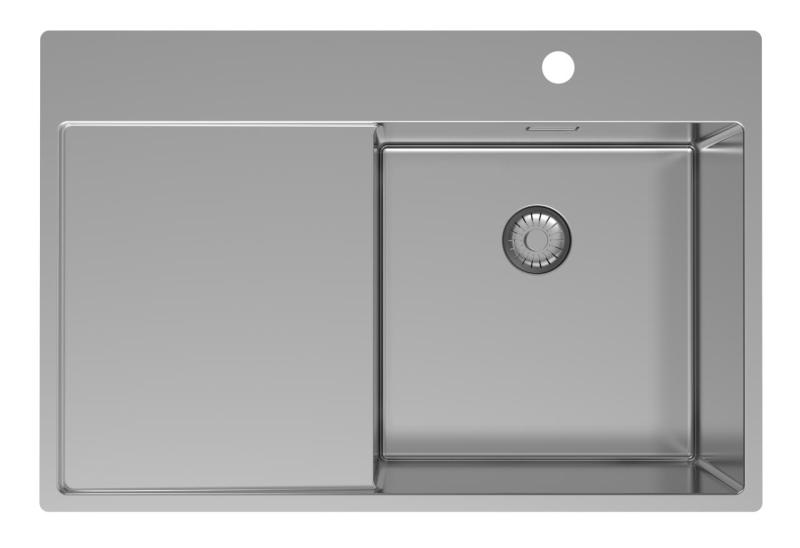 Pure.Sink Exclusivo fregadero de acero inoxidable con zona de escurrido 78x52 cm Tapwing a la derecha PEX4078RT-02
