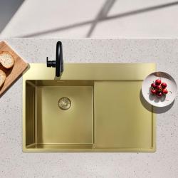 Pure.Sink Exclusivo Fregadero dorado con zona de escurrido 78x52 cm Tapwing a la derecha PEX4078RT-60