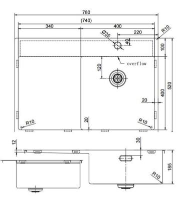 Pure.Sink Exclusivo Gold sink with draining area 78x52 cm Tapwing right PEX4078RT-60