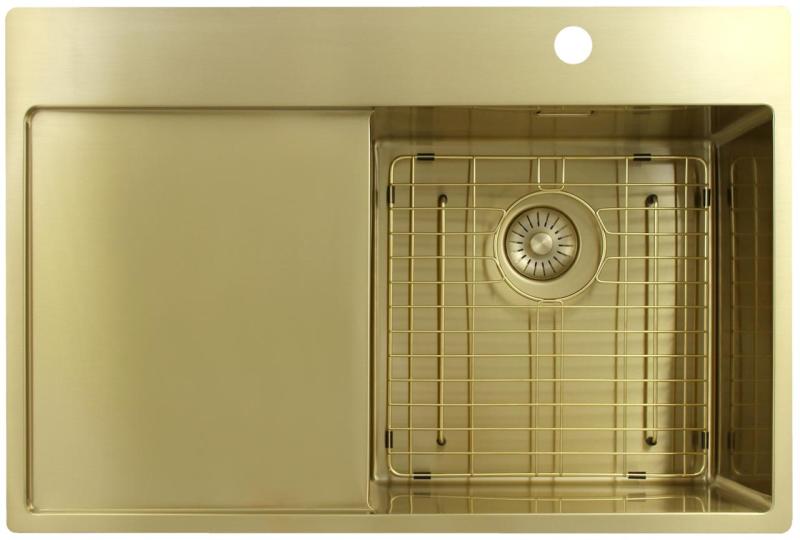 Pure.Sink Exclusivo Fregadero dorado con escurridor 78 x 52 cm Grifo Tapwing a la derecha PEX4078RT-60