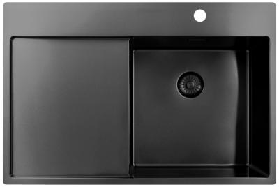 Pure.Sink Exclusivo Gun Metal sink with drainer 78x52 cm Tapwing right PEX4078RT-61