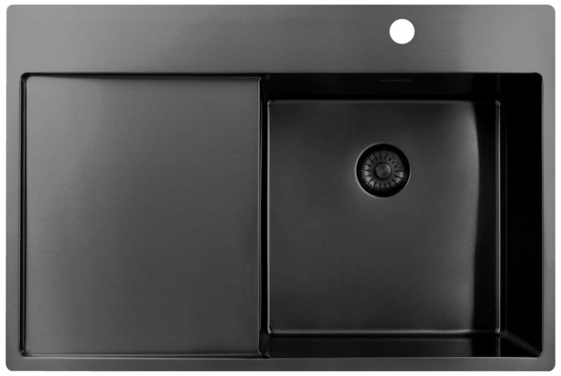 Pure.Sink Exclusivo Gun Metal fregadero con zona de escurrido 78x52 cm Tapwing a la derecha PEX4078RT-61