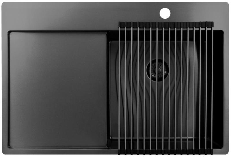 Pure.Sink Exclusivo Gun Metal fregadero con zona de escurrido 78x52 cm Tapwing a la derecha PEX4078RT-61