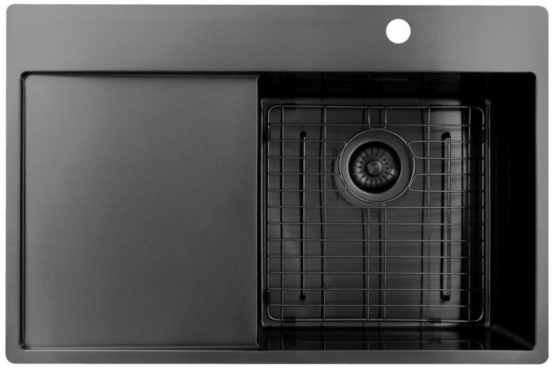 Pure.Sink Exclusivo Gun Metal fregadero con zona de escurrido 78x52 cm Tapwing a la derecha PEX4078RT-61