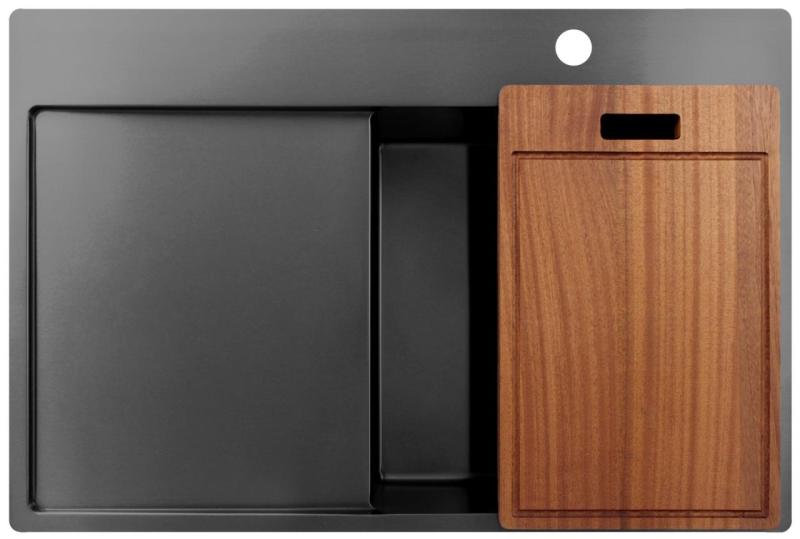 Pure.Sink Exclusivo Gun Metal fregadero con zona de escurrido 78x52 cm Tapwing a la derecha PEX4078RT-61