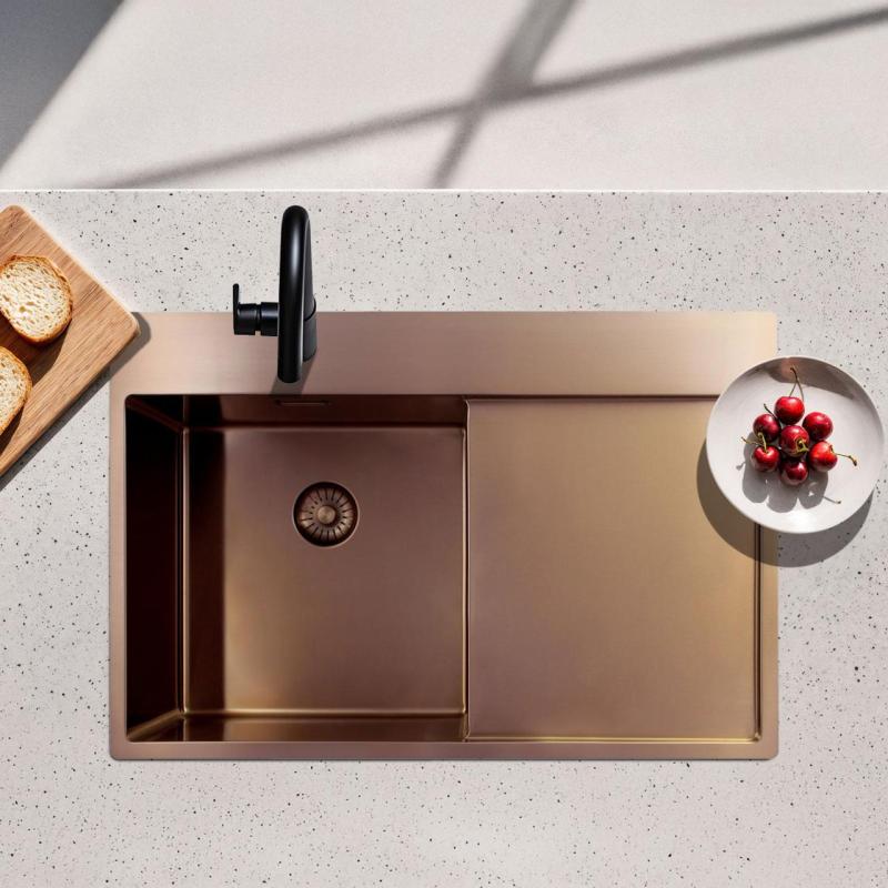 Pure.Sink Exclusivo Fregadero de cobre con zona de escurrido 78x52 cm Tapwing a la derecha PEX4078RT-62