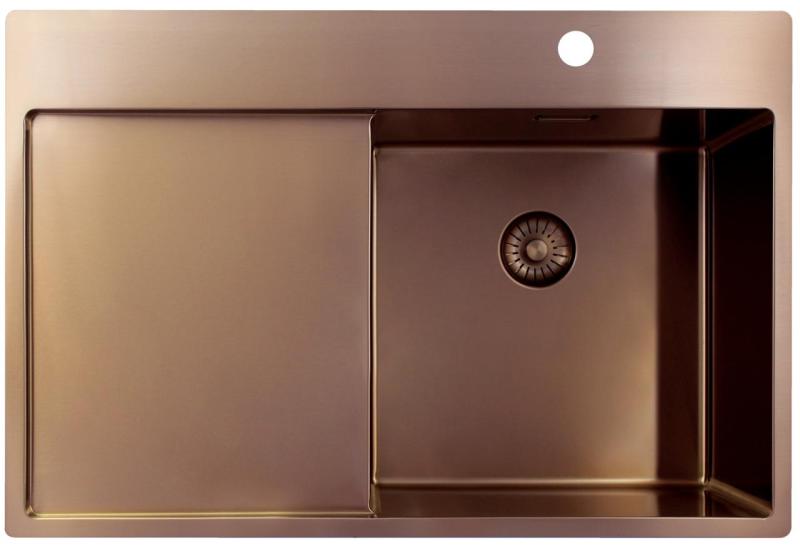 Pure.Sink Exclusivo Fregadero de cobre con zona de escurrido 78x52 cm Tapwing a la derecha PEX4078RT-62