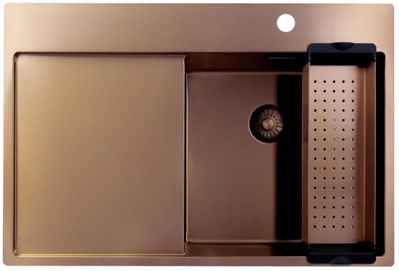 Pure.Sink Exclusivo Fregadero de cobre con zona de escurrido 78x52 cm Tapwing a la derecha PEX4078RT-62