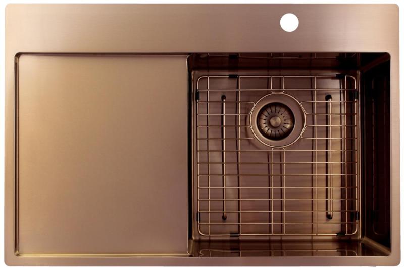 Pure.Sink Exclusivo Fregadero de cobre con zona de escurrido 78x52 cm Tapwing a la derecha PEX4078RT-62