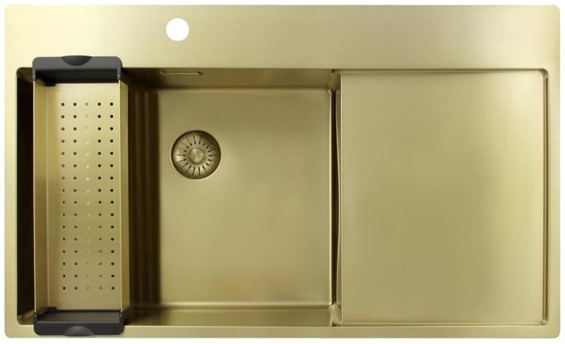 Pure.Sink Exclusivo Fregadero dorado con escurridor 86 x 52 cm Grifo Tapwing izquierdo PEX5086LT-60