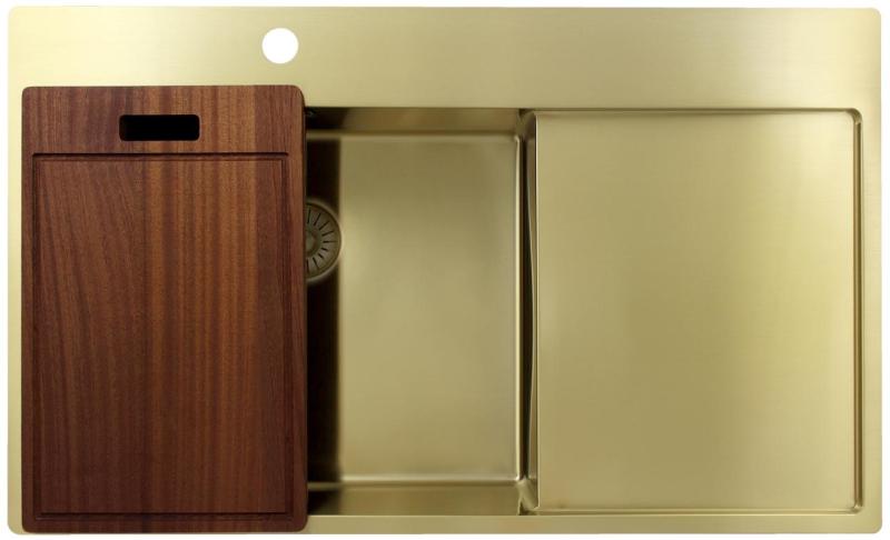 Pure.Sink Exclusivo Fregadero dorado con escurridor 86 x 52 cm Grifo Tapwing izquierdo PEX5086LT-60
