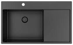 Pure.Sink Exclusivo Gun Metal fregadero con zona de escurrido 86x52 cm Tapwing a la izquierda PEX5086LT-61