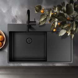 Pure.Sink Exclusivo Gun Metal fregadero con zona de escurrido 86x52 cm Tapwing a la izquierda PEX5086LT-61