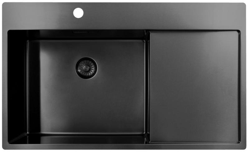 Pure.Sink Exclusivo Gun Metal fregadero con zona de escurrido 86x52 cm Tapwing a la izquierda PEX5086LT-61
