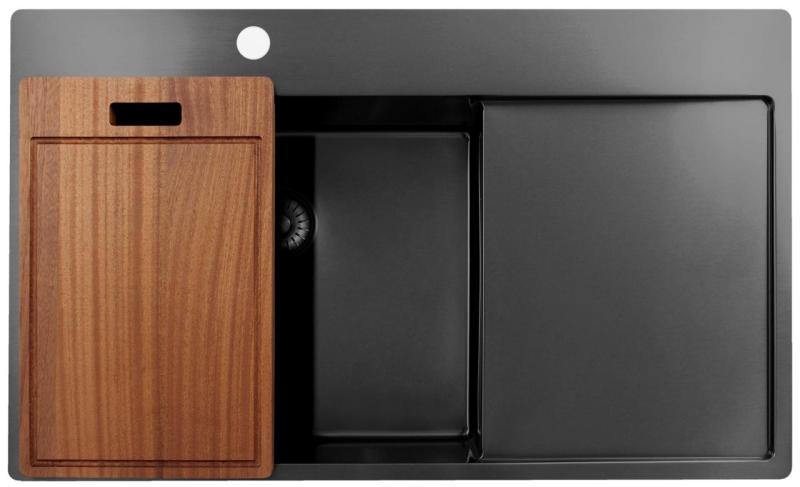 Pure.Sink Exclusivo Gun Metal fregadero con zona de escurrido 86x52 cm Tapwing a la izquierda PEX5086LT-61