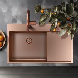 Pure.Sink Exclusivo Fregadero de cobre con área de escurrido 86x52 cm Tapwing a la izquierda PEX5086LT-62