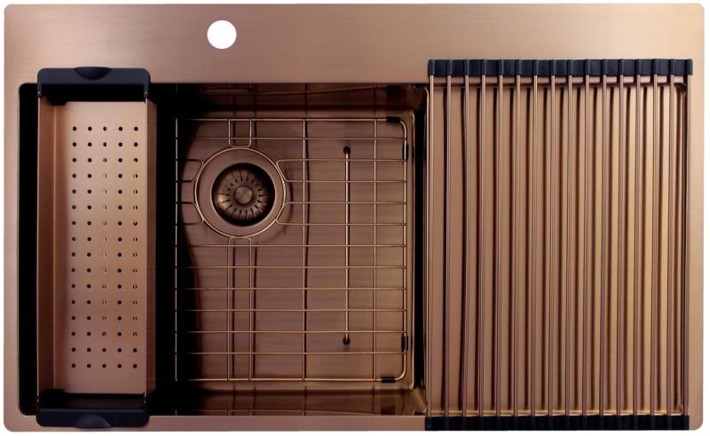 Pure.Sink Exclusivo Fregadero de cobre con área de escurrido 86x52 cm Tapwing a la izquierda PEX5086LT-62