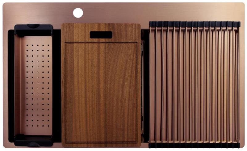 Pure.Sink Exclusivo Fregadero de cobre con área de escurrido 86x52 cm Tapwing a la izquierda PEX5086LT-62