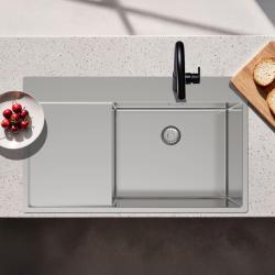 Pure.Sink Exclusivo fregadero de acero inoxidable con zona de escurrido 86x52 cm Tapwing a la derecha PEX5086RT-02