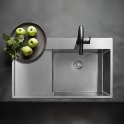 Pure.Sink Exclusivo fregadero de acero inoxidable con zona de escurrido 86x52 cm Tapwing a la derecha PEX5086RT-02