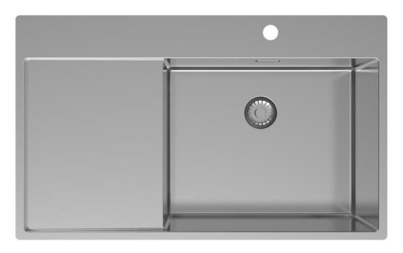 Pure.Sink Exclusivo fregadero de acero inoxidable con zona de escurrido 86x52 cm Tapwing a la derecha PEX5086RT-02