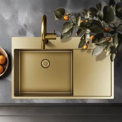 Pure.Sink Exclusivo Fregadero dorado con zona de escurrimiento 86x52 cm Tapwing a la derecha PEX5086RT-60