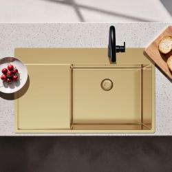 Pure.Sink Exclusivo Fregadero dorado con zona de escurrimiento 86x52 cm Tapwing a la derecha PEX5086RT-60