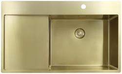 Pure.Sink Exclusivo Fregadero dorado con zona de escurrimiento 86x52 cm Tapwing a la derecha PEX5086RT-60
