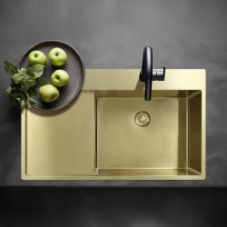 Pure.Sink Exclusivo Fregadero dorado con zona de escurrimiento 86x52 cm Tapwing a la derecha PEX5086RT-60