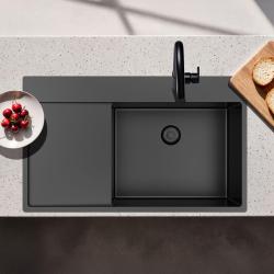 Pure.Sink Exclusivo Gun Metal fregadero con área de escurrido 86x52 cm Tapwing a la derecha PEX5086RT-61