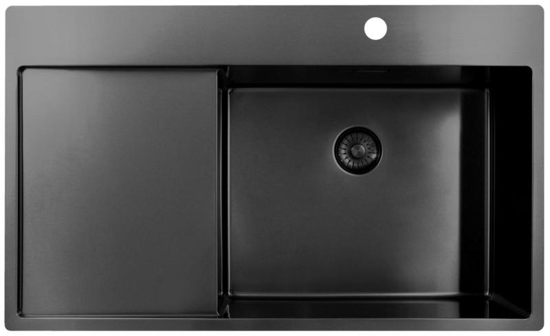Pure.Sink Exclusivo Gun Metal fregadero con área de escurrido 86x52 cm Tapwing a la derecha PEX5086RT-61