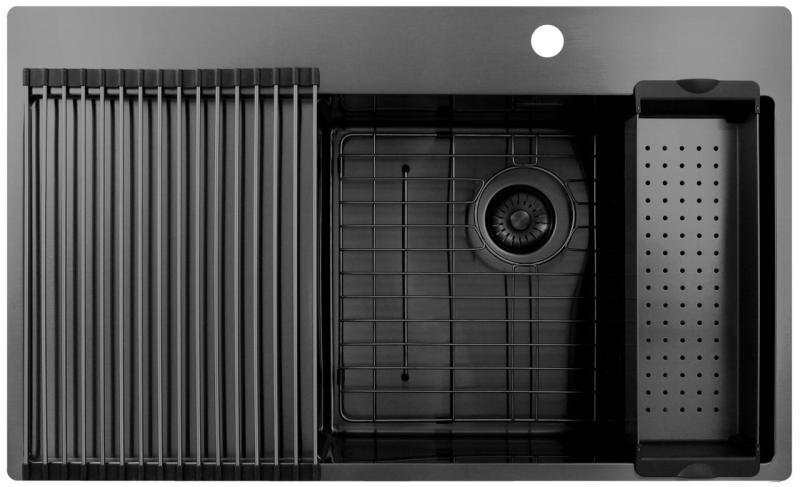 Pure.Sink Exclusivo Gun Metal fregadero con área de escurrido 86x52 cm Tapwing a la derecha PEX5086RT-61