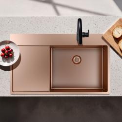 Pure.Sink Exclusivo Fregadero de cobre con zona de escurrido 86x52 cm Ala del grifo a la derecha PEX5086RT-62
