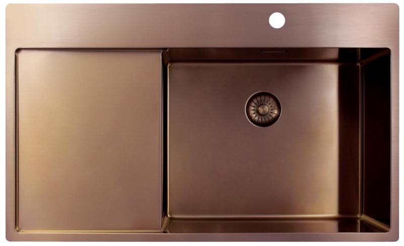 Pure.Sink Exclusivo Fregadero de cobre con zona de escurrido 86x52 cm Ala del grifo a la derecha PEX5086RT-62