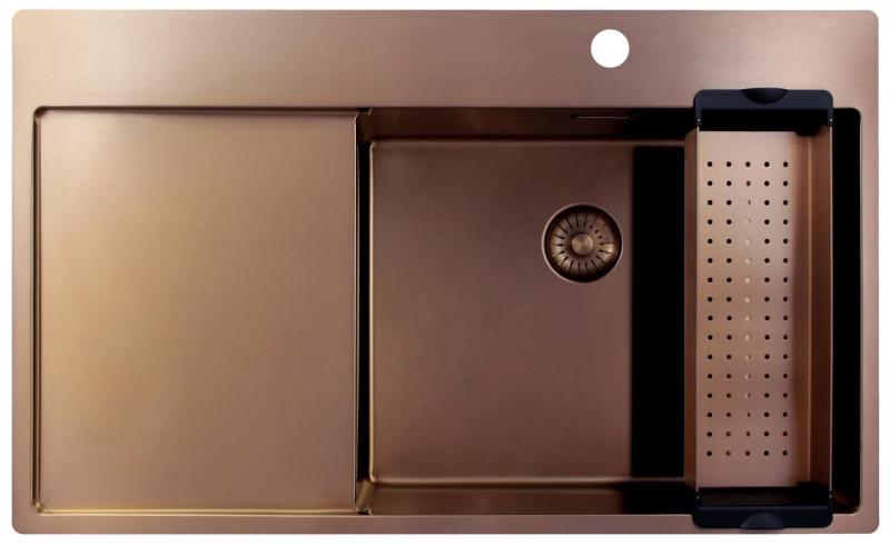 Pure.Sink Exclusivo Fregadero de cobre con zona de escurrido 86x52 cm Ala del grifo a la derecha PEX5086RT-62