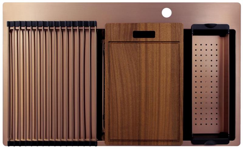 Pure.Sink Exclusivo Fregadero de cobre con zona de escurrido 86x52 cm Ala del grifo a la derecha PEX5086RT-62