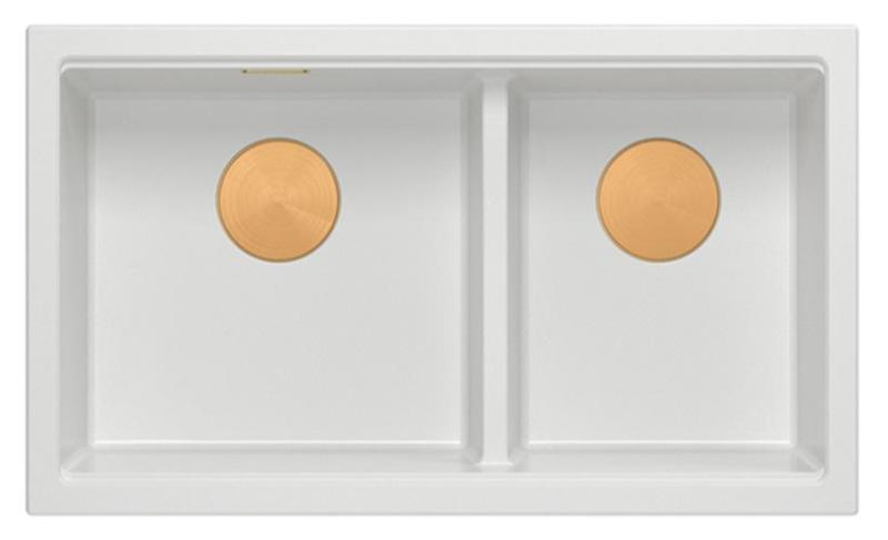 Quadri Newport II Doble Lavabo de Granito Blanco de 76x45 cm con Tapón de Cobre 1208971358