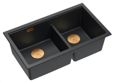 Quadri Newport II Double Black Granite Built-in Sink 76x45 cm with Copper Plug 1208971361