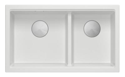 Quadri Newport II Double White Granite Built-in Sink 76x45 cm with Stainless Steel Plug 1208971368