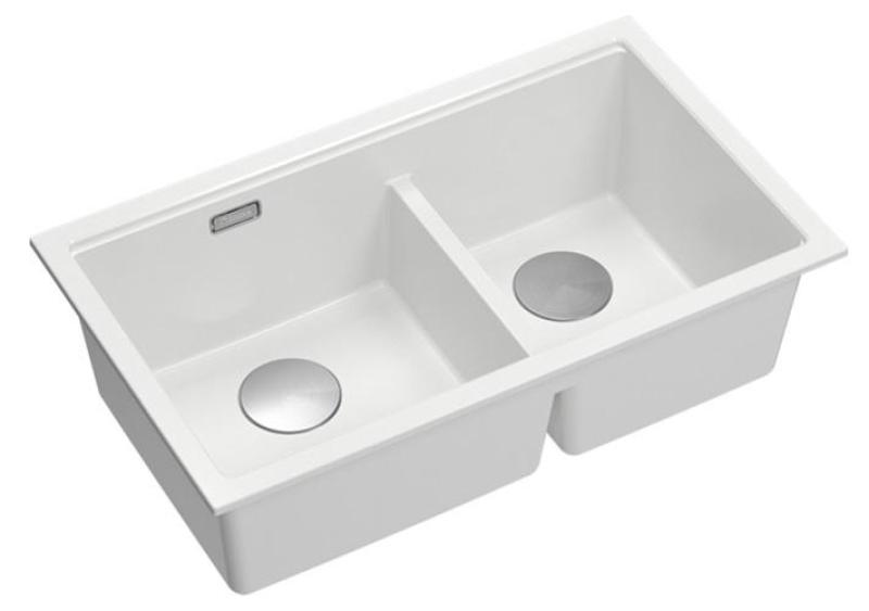 Quadri Newport II Doble Lavabo de Granito Blanco Empotrado 76x45 cm con tapón de acero inoxidable 1208971368