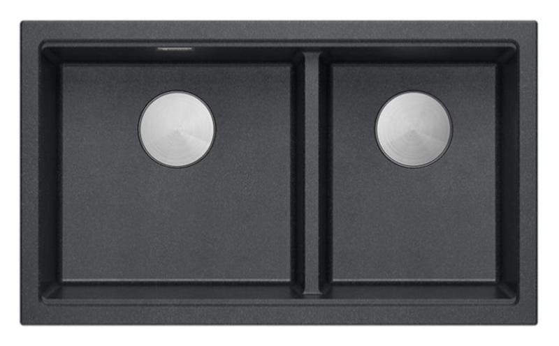 Quadri Newport II Lavabo Doble de Granito Antracita Empotrable de 76x45 cm con tapón de acero inoxidable 1208971369