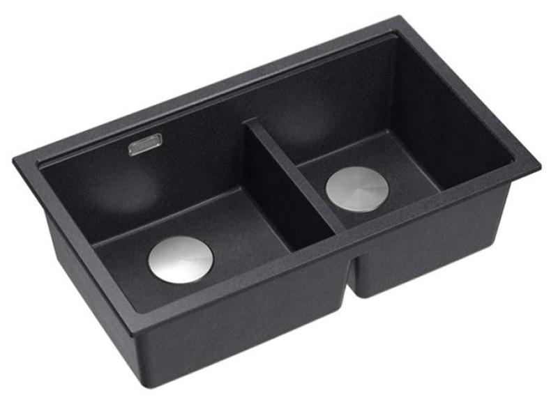 Quadri Newport II Lavabo Doble de Granito Antracita Empotrable de 76x45 cm con tapón de acero inoxidable 1208971369
