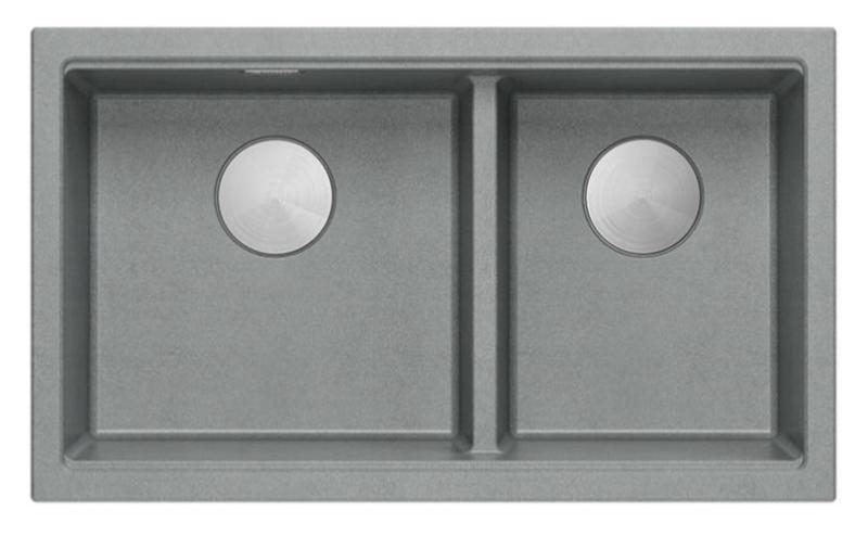 Quadri Newport II Fregadero de montaje doble de granito gris 76x45 cm con tapón de acero inoxidable 1208971370
