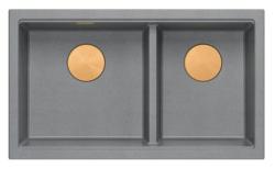 Quadri Newport II Doble Fregadero Empotrado de Granito Gris 702 x 390 mm con Tapón de Cobre 1208971375