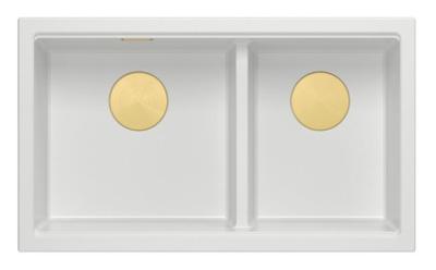Quadri Newport II Double White Granite Undermount Sink 702 x 390 mm with Gold Plug 1208971378